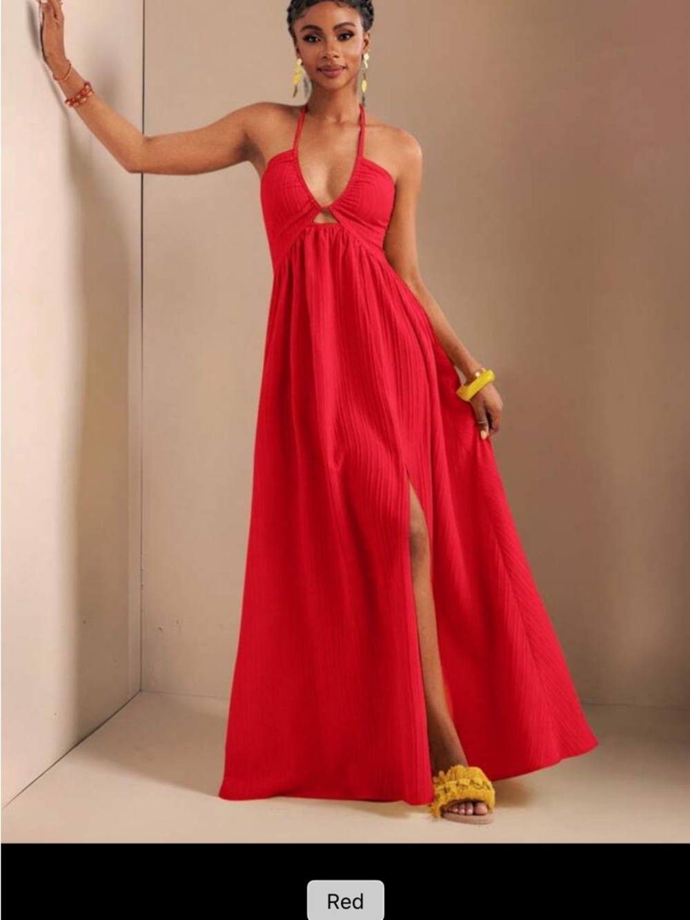 Red Halter Maxi Dress with Front Slit